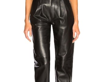 Pantalón de cuero de mujer hecho a mano, elegante pantalón de cuero negro, pantalón de cuero mujer, pantalón de cuero mujer, pantalón de cuero mujer,