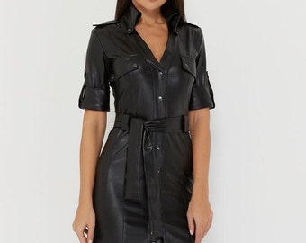 Handmade Leather Dress, Women's Leather Dress, Black Leather Dress, Leather  Mock Neck Dress, Cocktail Leather Dress, Long Leather Dress, - Etsy