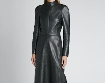 chinese dress ladies Black Vegan Leather Mini Dress