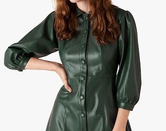 Trapeze Dress Whistles Phoebe Dress Handmade Green Leather Mini Dress, Women's Cocktail Dress Israel Trapeze Dress Whistles Phoebe Dress Handmade Green Leather Mini Dress, Women's Cocktail Dress Israel