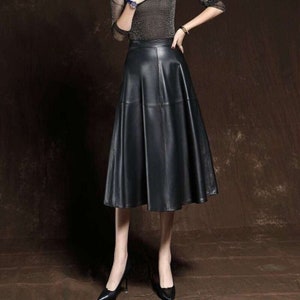 Handmade leather skirt, A line leather skirt, black leather skirts, long leather skirts, leather midi skirt, club skirt, leather flare skirt