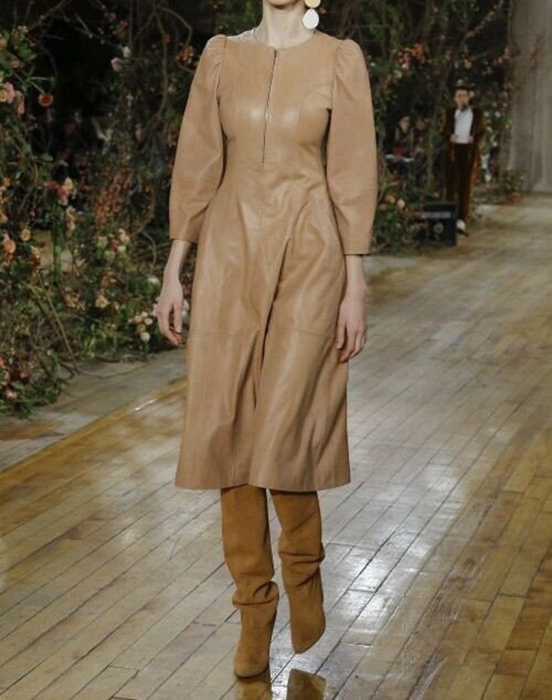 Handmade Women's Leather Dress, Leather Midi Dress, A Line Leather