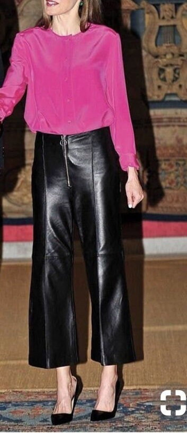 Wide Leg Lace-up Leather Pant