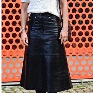 Handmade women&#39;s leather skirt, black leather skirt, leather midi skirt, leather skirt women leather long skirt, A-line leather long skirt