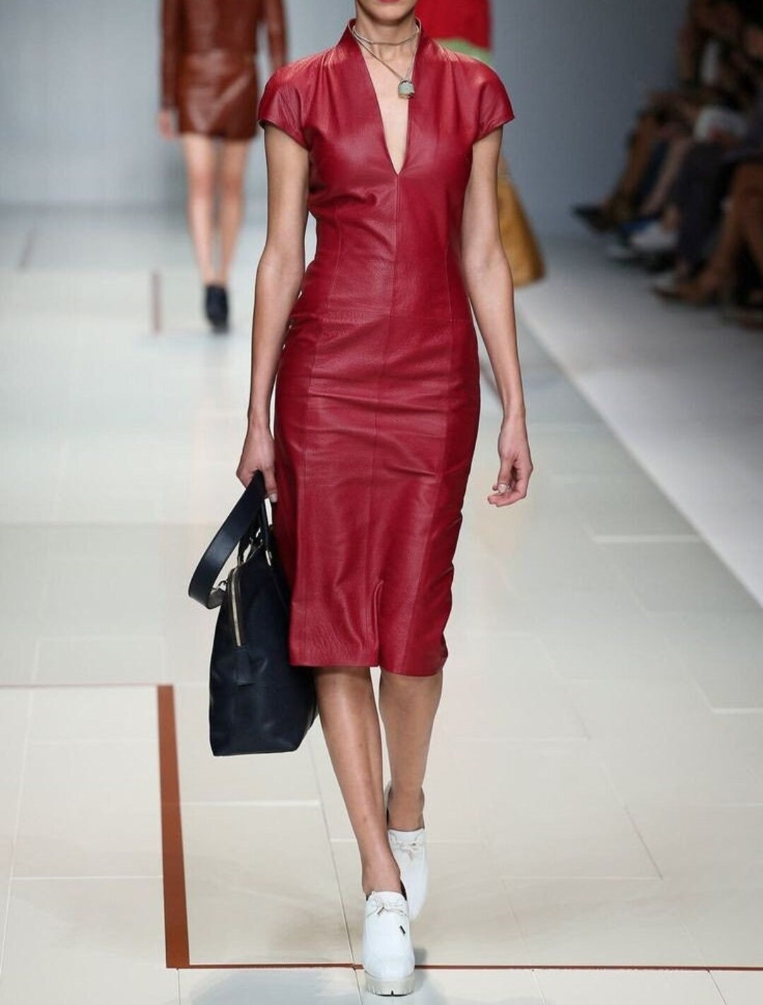 Hot Women's Leather Dress, Leather Long Dress, V Neck Cocktail Leather