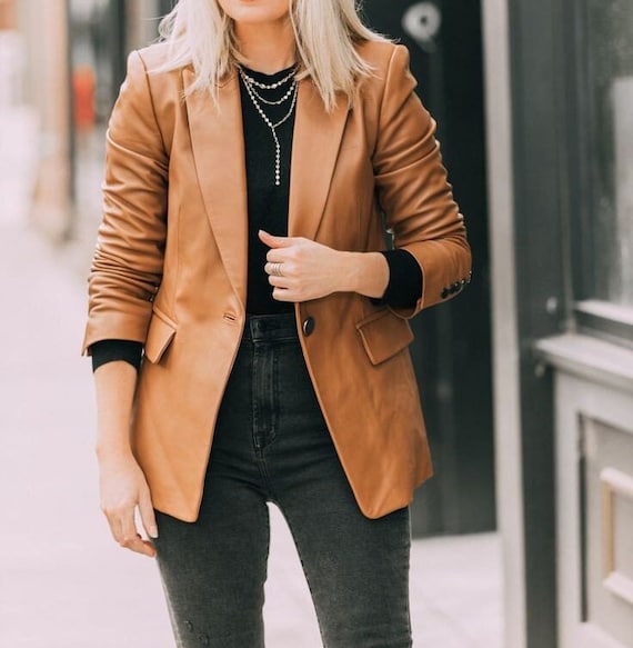Handmade women's leather blazer, Tan leather blazer women, leather blazer, leather blazer women, formal leather blazer women's, leather coat