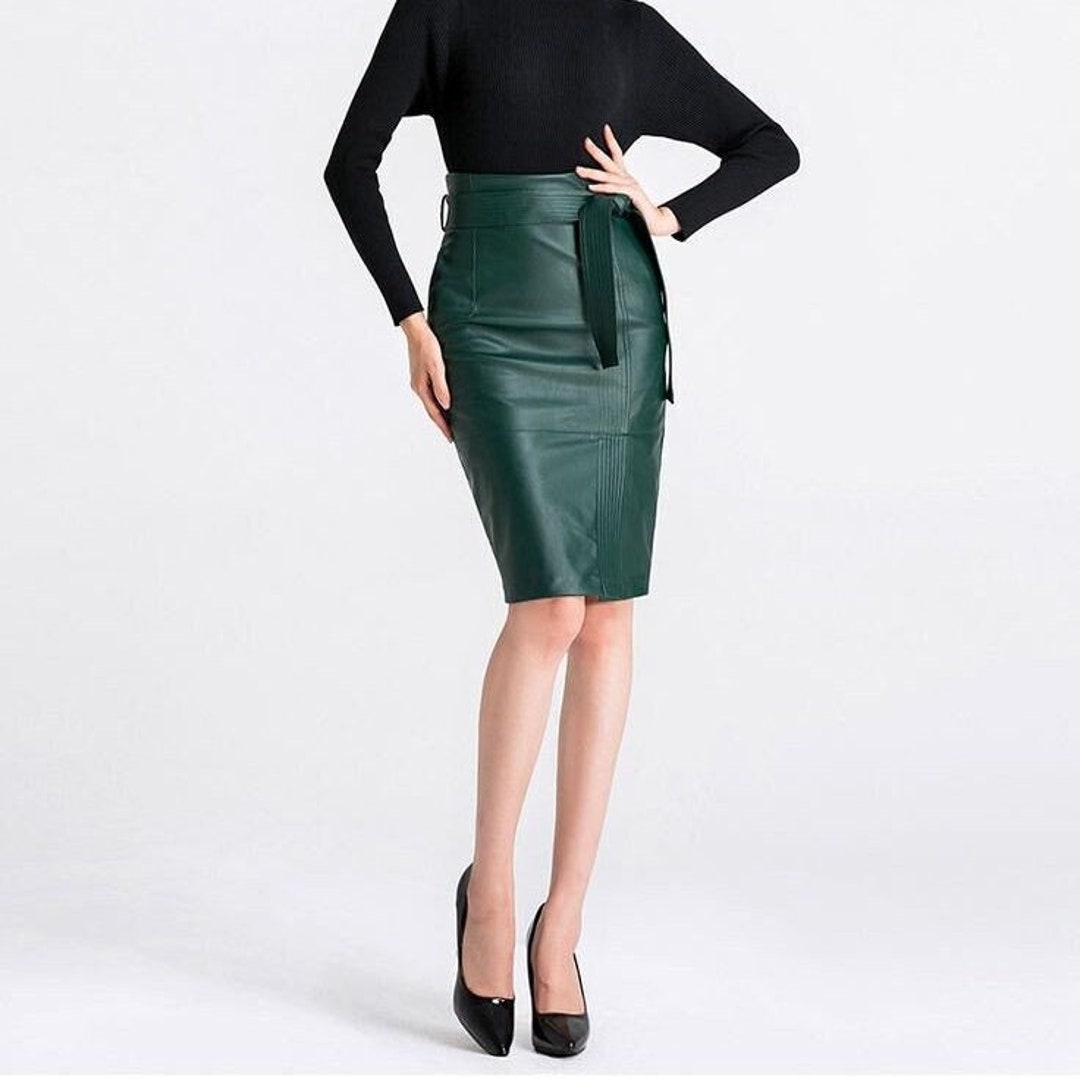 Astro Green Faux Leather Pencil Skirt – Nhu Avenue