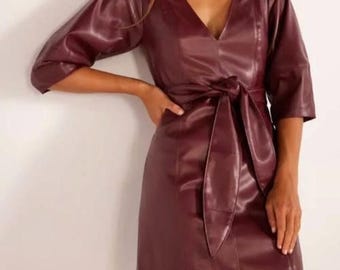 Handmade Burgundy Leather Mini Dress, V Neck Clubwear - Etsy