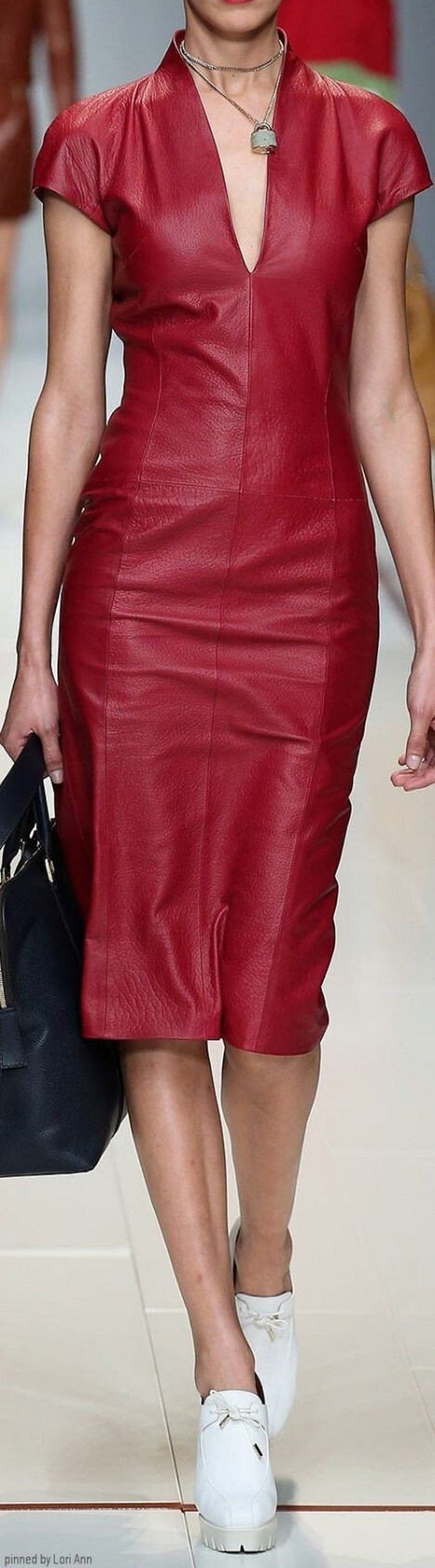 Hot Women's Leather Dress, Leather Long Dress, V Neck Cocktail Leather