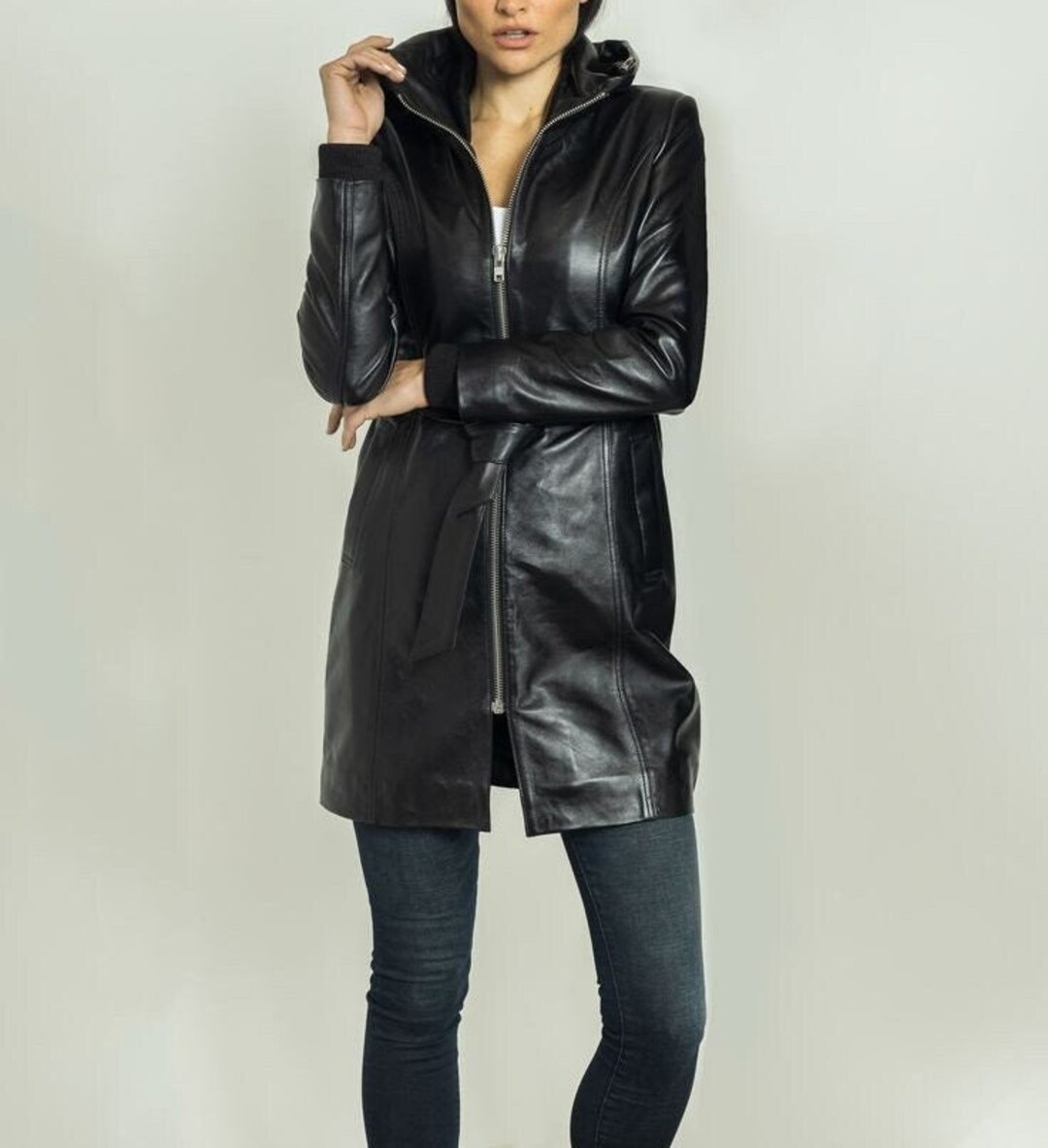 Handmade Women's Leather Coat Hooded Leather Coat Women Etsy