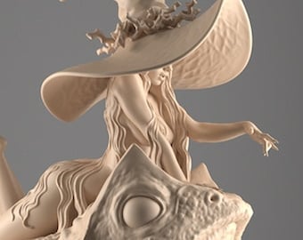 Witch and Giant Toad | Display Scale Pin Up Resin Garage Kit | Blackthorn Miniatures | 3D Print