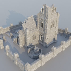 Pequeña iglesia en ruinas / Terreno de construcción impreso en 3D jugable para D&D TTRPG / MiniatureLand