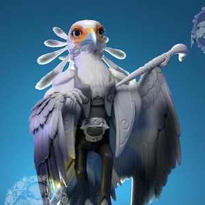 Secretary Bird Artist Painter | Tabletop or Display Scale | D&D Humblewood TTRPG Miniature | Pepunki Creatures