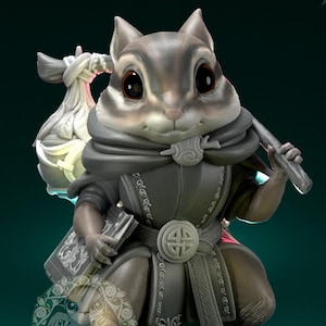 Chipmunk Wizard Mage Traveler Ranger | Tabletop or Display Scale | D&D Humblewood TTRPG Miniature | Pepunki Creatures