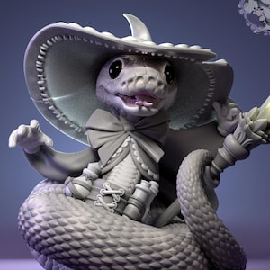 Ball Python Witch | Tabletop or Display Scale | D&D Humblewood TTRPG Miniature | Pepunki Creatures | 3D Print