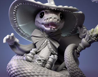Ball Python Witch | Tabletop or Display Scale | D&D Humblewood TTRPG Miniature | Pepunki Creatures | 3D Print