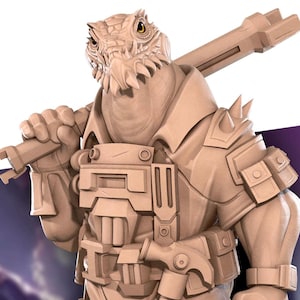 Lizard Mechanic, Space Alien | Tabletop Gaming Scale Resin Miniature | Bite the Bullet | Bullet Galaxy | 3D Print