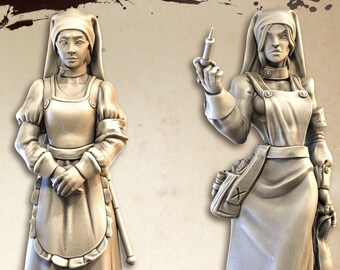 Nurses, Normal and Nightmare | TTRPG Miniature | Great Grimoire | Unpainted, Unplated Resin 8k | 3D Print