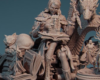 Orinthia la Bibliotecaria Mágica / Estatua de resina para garaje / Miniatura de fantasía D&D TTRPG / Nerikson / Impresión 3D
