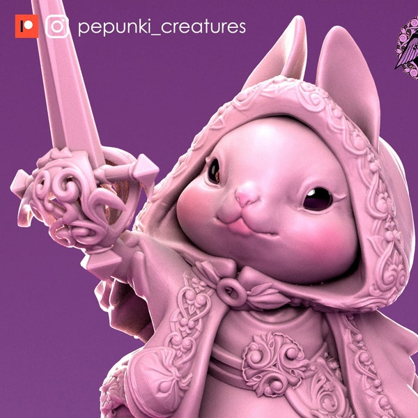 Bunny Rogue, Goldelieve, Hero Rabbit Cute | D&D TTRPG Miniature | Pepunki Creatures | Unpainted, Unplated Resin 8k
