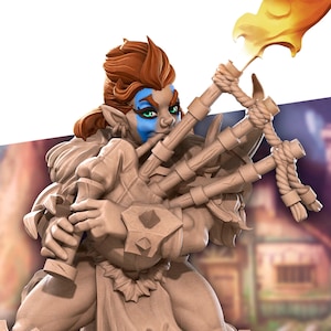 Halfing Bard, Bagpipes | TTRPG Miniature | Bite the Bullet | Unpainted, Unplated Resin 8k