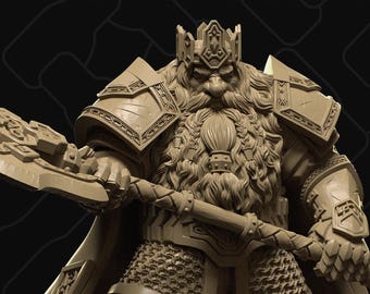 Dwarven King, Dwarf Lord Ruler | D&D Tabletop Mini | Collective Studio | 3D Print