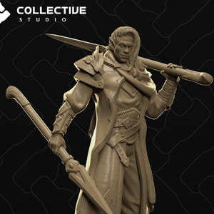 Varyth, Drow Elf Fighter Ranger Warrior | D&D Tabletop Gaming Mini or Display Figure | Collective Studio | 3D Print