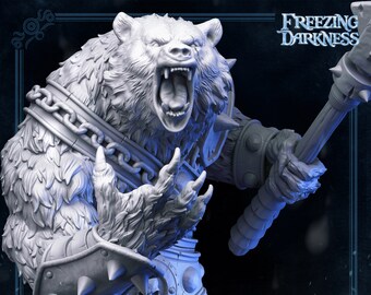 Polar War Bear, Werebear | Tabletop Scale | TTRPG D&D Miniature | Primal Collectibles | 3D Print