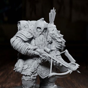 Darfos Kazarun, Dwarf Ranger Guard | Tabletop, Display Scale, Bust | TTRPG D&D Miniature | Cripta Studios | 3D Print