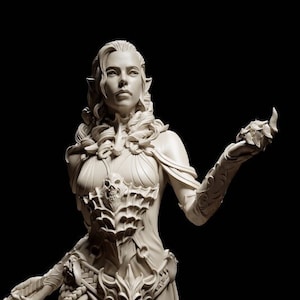 Maude Lacroix, Vampire Half Elf Sorcerer Warlock | Tabletop, Display Scale, Bust | TTRPG D&D Miniature | Cripta Studios