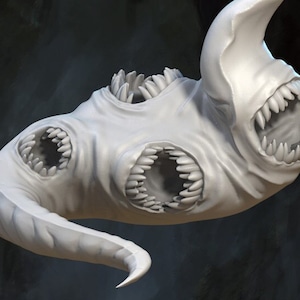 Puede incluir: Cuatro modelos diferentes de criaturas monstruosas impresos en 3D, cada uno con múltiples ojos y bocas. Los modelos son blancos y parecen estar hechos de plástico. El texto "Spawn of the Dark" es visible en la parte inferior izquierda de la imagen, y "Great Grimoire" es visible en la parte inferior derecha.