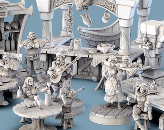 Inn and Tavern NPC Set, Townsfolk Figures | D&D Mini | STL Miniatures | 3D Print