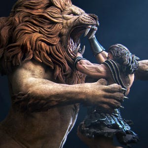 Heracles y el León de Nemea, mitología griega / Estatua de resina para garaje / Miniatura de fantasía D&D TTRPG / Nerikson