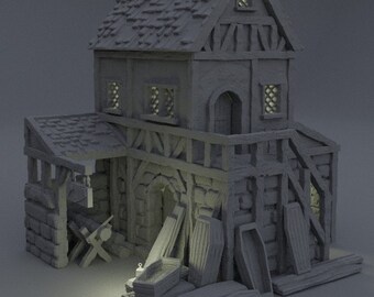 Coffin Maker | 28mm Scale | D&D TTRPG Playable 3D Printed Building Terrain Scenery | MiniatureLand | 3D Print
