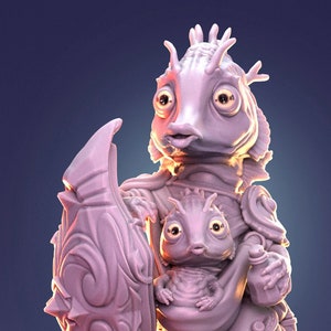 Seahorse Dad and Baby | Tabletop or Display Scale | D&D Humblewood TTRPG Miniature | Pepunki Creatures