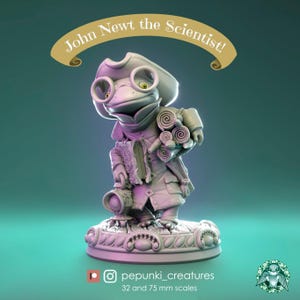 John Newt, Cientista | Escala para Mesa ou Exibição | Miniatura de RPG de Mesa D&D Humblewood | Pepunki Creatures | Impressão 3D