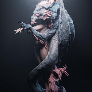 3D printed resin garage kit figure of Dragon Lady by Tattles Told 3D, showcasing detailed design and craftsmanship.