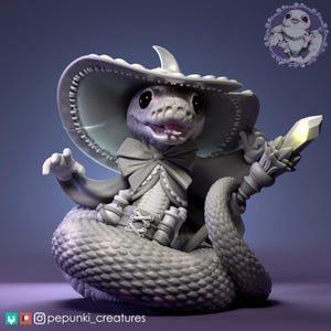 Bruja Pitón Bola / Escala de mesa o exhibición / Miniatura de D&D Humblewood TTRPG / Pepunki Creatures / Impresión 3D