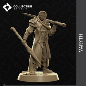 Varyth, Drow Elf Fighter Ranger Warrior | D&D Tabletop Gaming Mini or Display Figure | Collective Studio | 3D Print