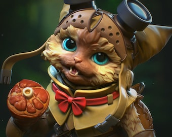 Figura de resina de cazador felino para garaje, arte de fan del juego, esculturas de Bulkamancer, impresión 3D