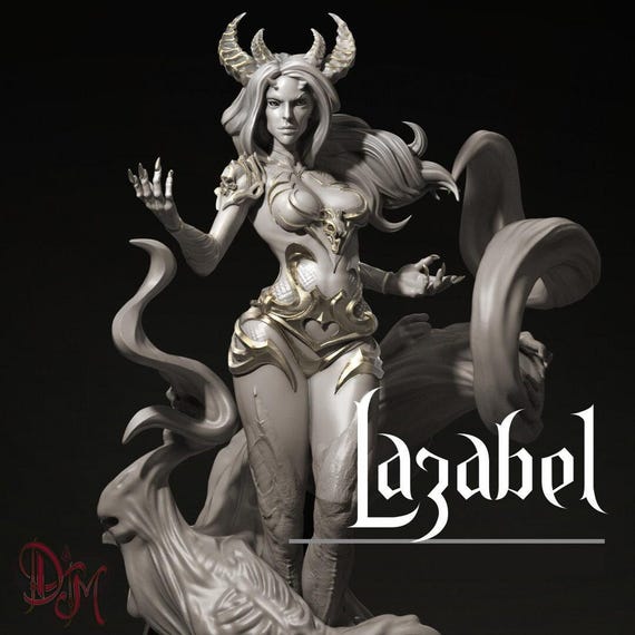 Lazabel, Demon Warlock Patron Tiefling | Tabletop or Display Scale | D&D TTRPG Fantasy Miniature | Dungeons and Maidens | 3D Print
