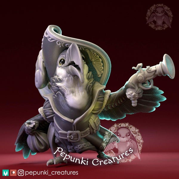 Capitão Pirata Tucano | Escala para Mesa ou Exibição | Miniatura de RPG de Mesa D&D Humblewood | Pepunki Creatures | Impressão 3D