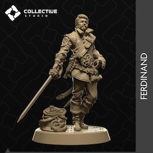 Ferdinand Aguja, Swashbuckler Rogue | Tabletop Gaming Mini or Display Figure | Collective Studio | 3D Print