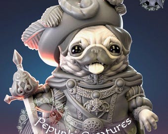 Pug Chevalier  Miniature, D&D 3D Print Figure (Pepunki Creatures)