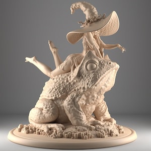 Hexe und Riesenkröte | Pin-up-Resin-Bausatz im Ausstellungsmaßstab | Blackthorn Miniatures | 3D-Druck