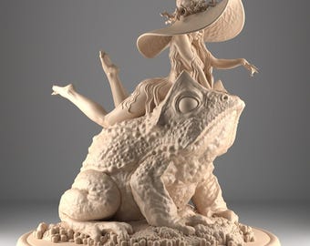 Witch and Giant Toad | Display Scale Pin Up Resin Garage Kit | Blackthorn Miniatures | 3D Print