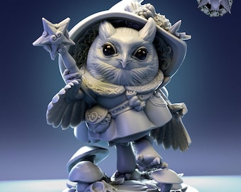 Owl Mage Wizard | Tabletop or Display Scale | D&D Humblewood TTRPG Miniature | Pepunki Creatures | 3D Print