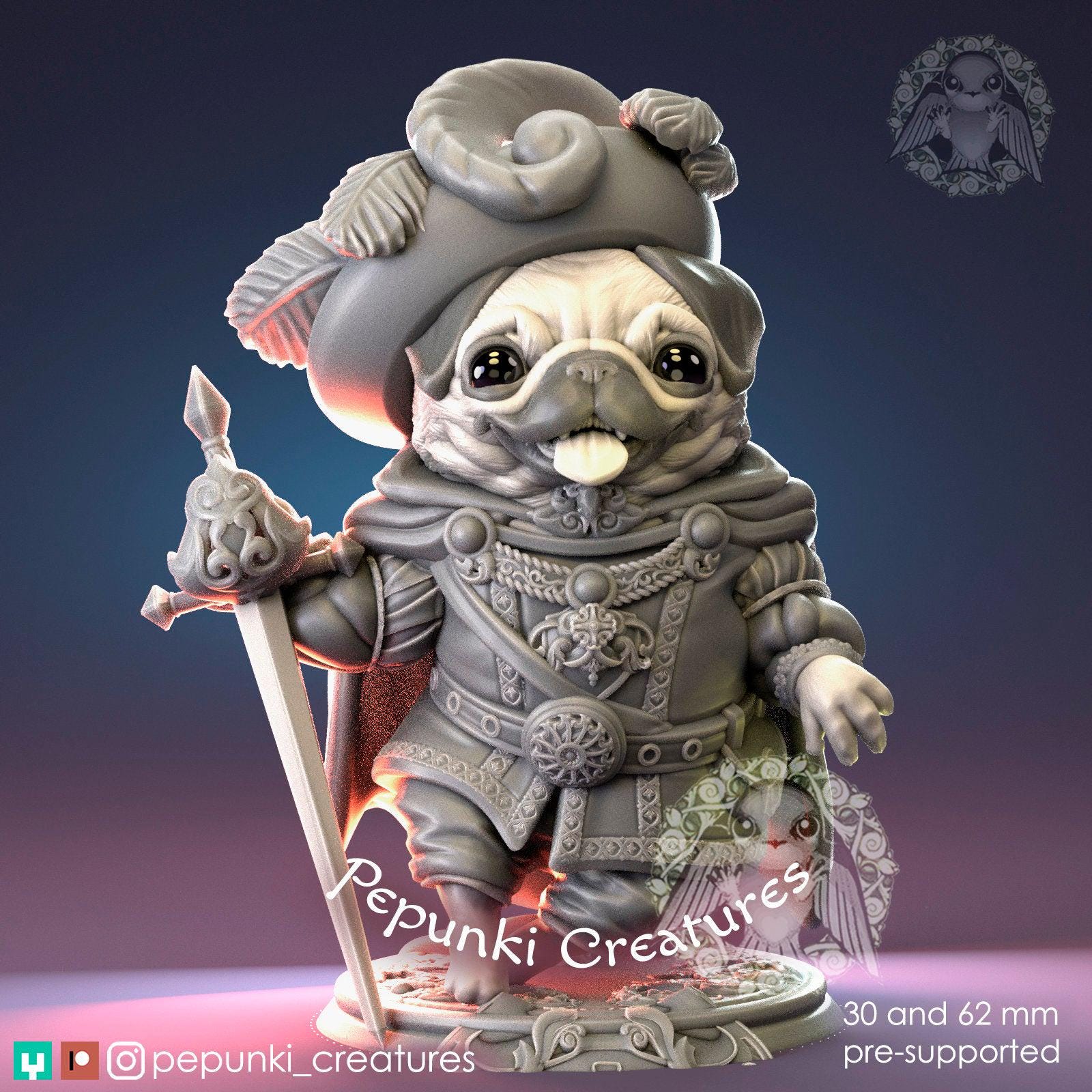 Dog Pug Chevalier | Tabletop or Display Scale | D&D Humblewood