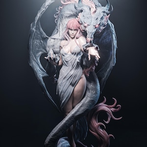 3D printed resin garage kit figure of Dragon Lady by Tattles Told 3D, detailed model from CA 3D Studios.