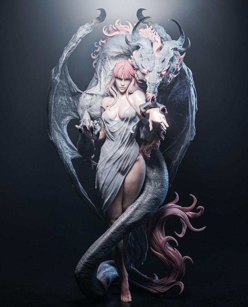 3D printed resin garage kit figure of Dragon Lady by Tattles Told 3D, detailed model from CA 3D Studios.